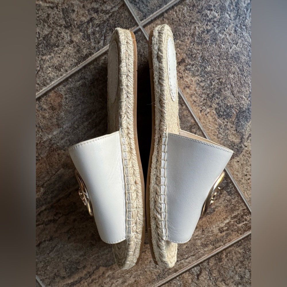 Coach Corey Leather Espadrille Slides- Chalk/Off White & Gold, Women’s 6.5B - Picture 6 of 10